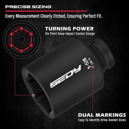 SAE Deep Impact Socket Set 8-Piece 1/2-inch Drive Wheel Axle Nut Wrench Large