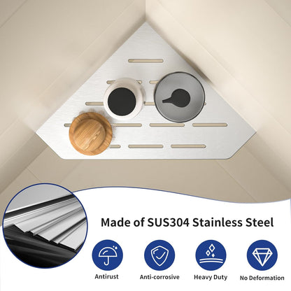 Corner Shower Shelf, 304 Stainless Steel Pentagonal Heavy Duty Floating Corner Sheves Slot Design Recessed Bathroom Shelf for Tiled Wall 2 Pack(Brushed, 8"-2 Pack)