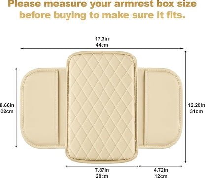 Center Console Cover for TSX: Armrest Cover for Car with 2 Storage Bags - Scratch & Wear Resistant & Waterproof Leather Console Cover,Anti-Scratch Auto Armrest Pad Accessory （Beige