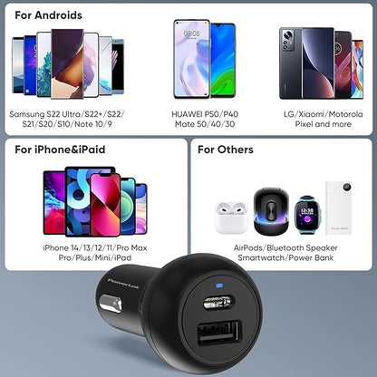 USB C Car Plug Fast Charging Adapter, 38W 2 Port Multi Port Car Charger, PD 20W & QC 18W Cigarette Lighter Adapter for iPhone 14/13/12, iPad Air/Pro, S20/S10, Note 21/20