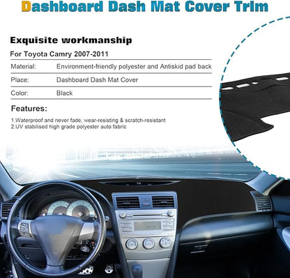 x xotic tech Center Console Dashboard Mat Pre-Cut Non-Slip Sunshield Sun Glare Protector Dash Carpet Pad Black Cover Compatible with Toyota Camry 2007-2011