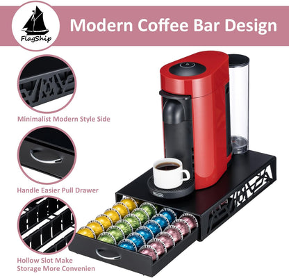 FlagShip Vertuo Pod Holder- Modern Black Metal Coffee Capsule Organizer & Space-Saving Pod Storage for Coffee Machines, Generous 40 Vertuo Pods Capacity