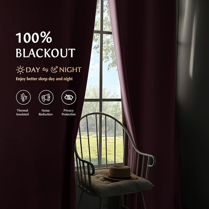 Beauoop Pink 100% Blackout Curtains 63 Inch Long 2 Panels