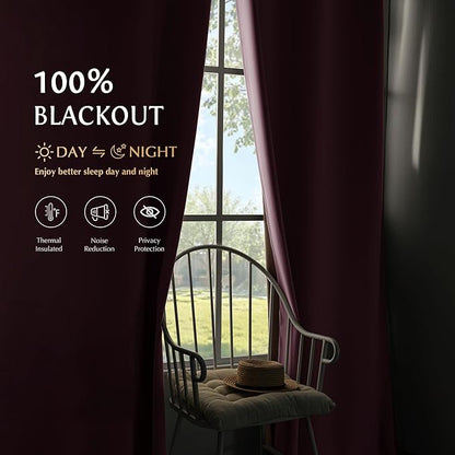 Beauoop Pink 100% Blackout Curtains 63 Inch Long 2 Panels