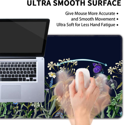 Weeds Flowers Large Mouse Pad,Gaming Keyboard Desk Pad,Extended Mouse Mat Non-Slip Rubber Base with Stitched Edges for Office Game Home XL 31.5"x11.8"