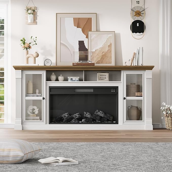 Farmhouse Fireplace TV Stand Up to 80" TVs, Media Console