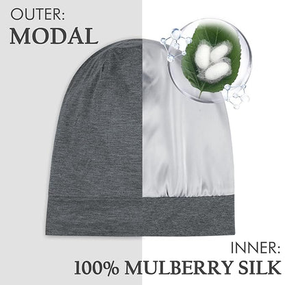 OLESILK Mulberry Silk Bonnet for Women, Unisex Adjustable Sleep Cap, Real Silk Hair Wrap, Pearl Grey