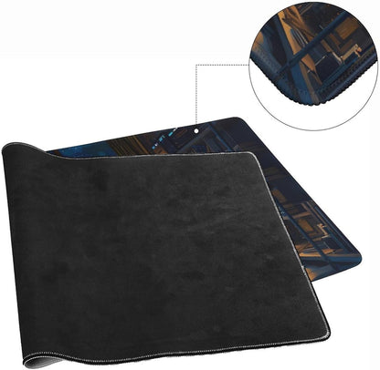 City Night from The Study Window Large Mouse Pad, Anime Style Gaming Desk Mat, XXL Keyboard Desk Pad Mat for Desktop, 35.4"x15.7" Non-Slip Base Big Mousepad with Stitched Edges