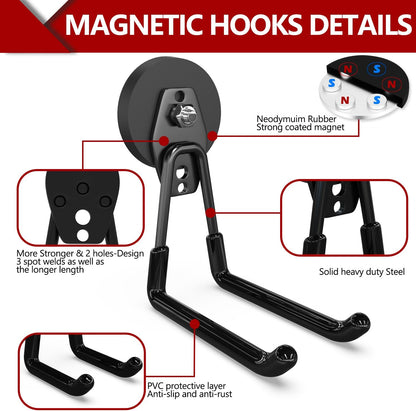 3-H Heavy Duty Magnet Garage Hooks 4 Pack, Extra Large Strong Magnetic Hooks for Hanging Cordless Power Drill, Utility Magnetic Tool Holder for Metal Cabinet, Steel Pegboard, Toolbox, Garage(Black)