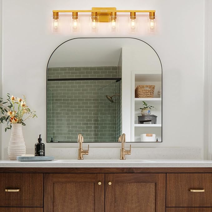 6 Light Bathroom Light Fixtures, Large Gold Bathroom Vanity Light
