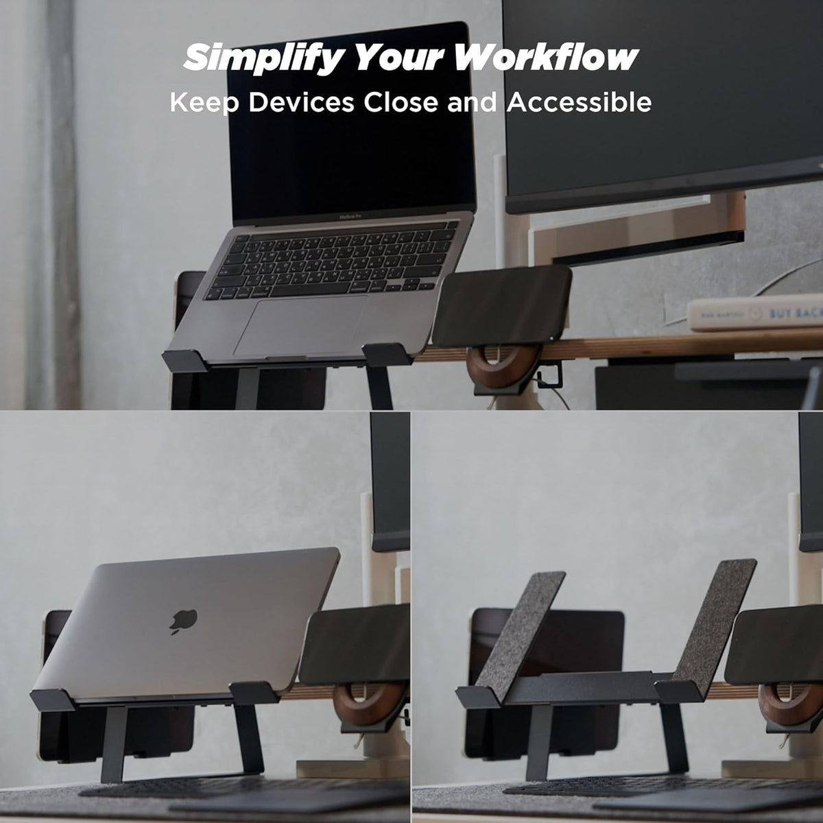 Moodular Add-ons Laptop Tray Stand [Accessory Only - Requires Moodular Wooden Monitor Stand Slide Rails for Use] Black MSA-LT