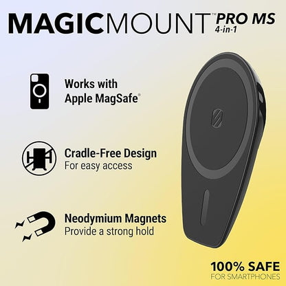 Scosche MPMSODVM MagicMount Pro MS 4-in-1 Magnetic Dashboard/Windshield/Vent Car Mount with Adjustable Swing-Arm, Cell Phone Holder Compatible with iPhone 16/15/14/13/12 Series and MagSafe Case