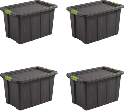 Sterilite 30 Gal Latching Tuff1 Storage Tote, Stackable Bin with Latch Lid, Plastic Container to Organize Garage, Basement, Gray Base and Lid, 4-Pack