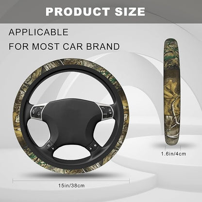 Camouflage Tree Steering Wheel Cover, Cool Anti-Slip Breathable Car Accessories Interior Elastic Steering Wheel Cover for Men Women Fit Auto, SUV Vans Truck Universal 14.5-15 Inch