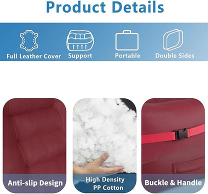 YOUFI Super Thicken Leather Car Seat Cushion for Adults - Portable Angle Lift Seat Pad with Breathable Cover, Handle, and Buckle - Ideal for Trucks, SUVs, and Office Chairs (Red)