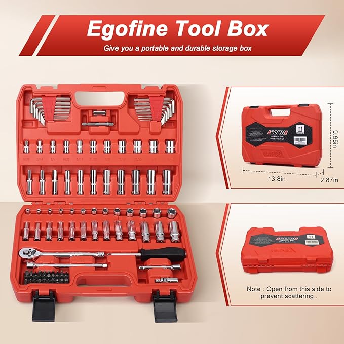 Egofine 1/4”Drive Socket Ratchet Wrench Set,