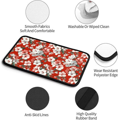 Red Hibiscus Car Center Console Cushion Pad Tropical Hawaii Armrest Seat Box Cover Protector Floral Cute Hawaiian Comfortable Cars Decor Accessories