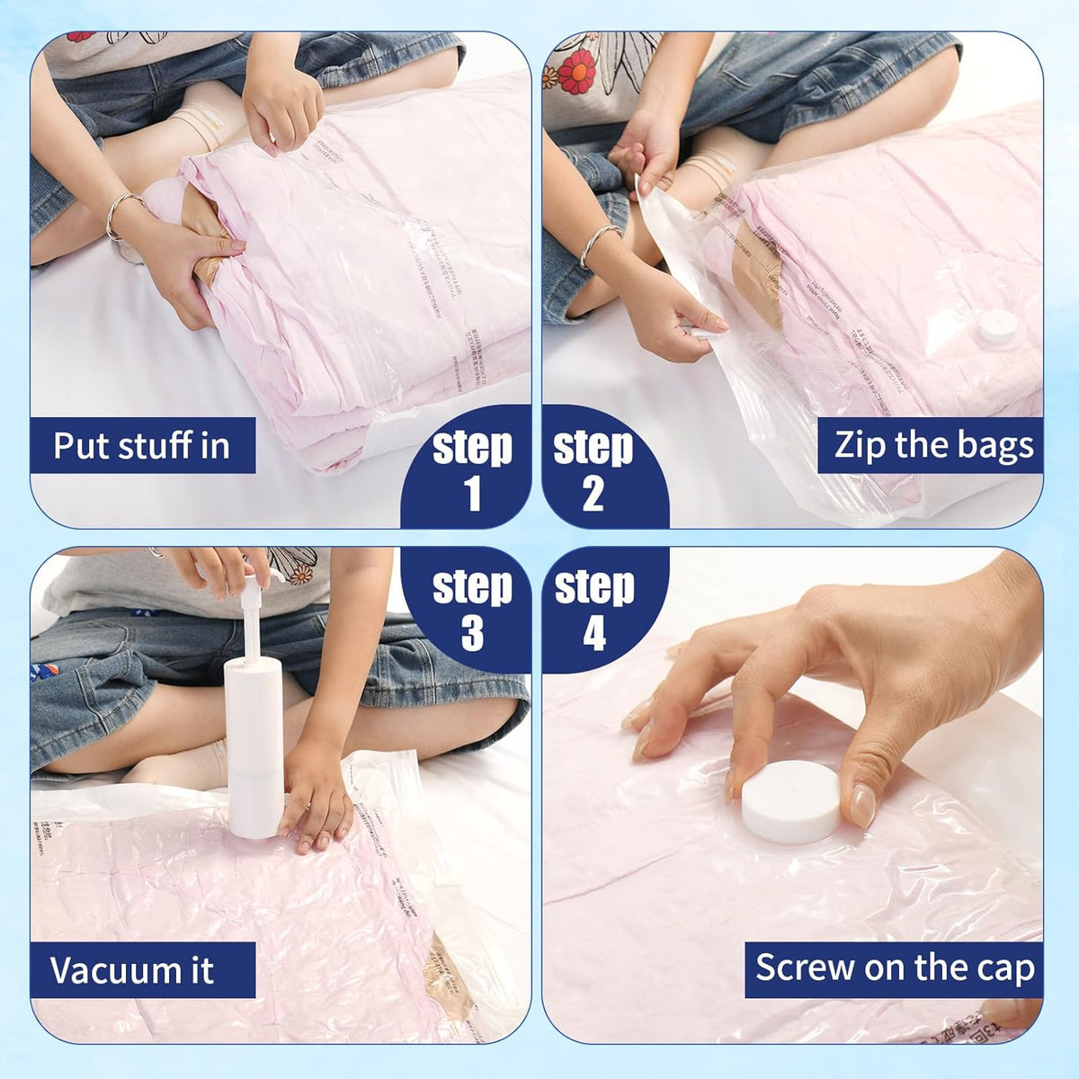 10 Pack Jumbo Vacuum Storage Bags with Hand Pump, Sturdy Leak-Free Vacuum Seal Bags, 80% Space Saver Vacuum Seal Bags for Clothing, Pillows, Bedding, Blankets, Comforters, Travel Luggage - Jumbo