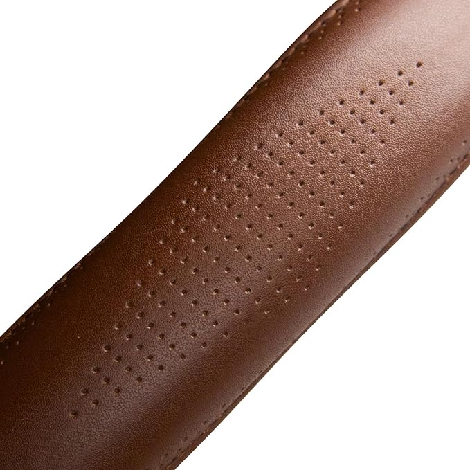HAOKAY Top Grade Brown Genuine Leather Steering Wheel Cover Men Women, Luxury Steering Wheel Cover for Cars, SUVS and Trucks, Universal 14.5-15 inch