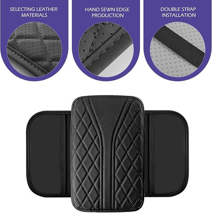 Car Center Console Cover, Leather Center Armrest Cover with Storage Bags, Automotive Heightening Console Protection Pad, Universal for Cars, Trucks, SUVs (Black)
