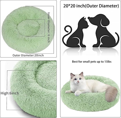 Nisrada Dog Bed for Small Medium Large Dogs Cats, 20 inch Calming Washable-Round Cozy Soft Pet Bed for Puppy and Kitten with Slip-Resistant Bottom
