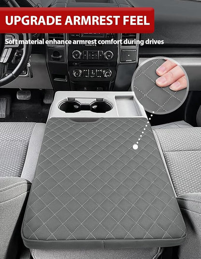 KBH Center Console Armrest Cover for 2015-2025 Ford F150, 2017-2025 F250 F350-F550, with 40/20/40 Jump Seat, Middle Console Protector, Vinyl Leather Interior Accessories, Anti-Scratch, Gray