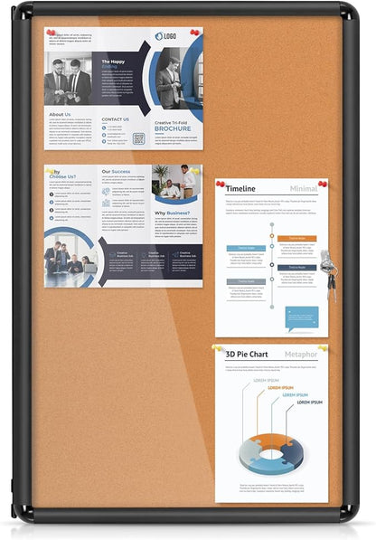Enclosed Bulletin Board Cork Board 36x24 in, Lockable Wall Display Case