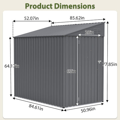4x7 FT Outdoor Storage Shed,Lean to Lockable Metal Garden Shed Steel with Reinforced Beams,All Weather Waterproof Storage House W/Lockable Door,for Backyard,Patio,Lawn,Garden,Dark Gray
