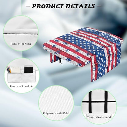 Car Center Console Cushion with Side Storage Bag, American Paw Easy Install Car Interior Accessories, Universal Armrest Cover Protector Arm Rest Pad for Car Seat Box