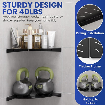 2 Pack Corner Shower Shelves Load Capacity 40 lbs 304 Stainless Steel Shower Corner Shelf Will not Rust 8in Shower Shelf for Inside Shower Matte Black Drilling Installation