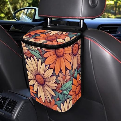 DISNIMO Abstract Groovy Flower Car Trash Can Easy-to-Install Car Accessory Interior, Leak-Proof Car Garbage Can Bin Organizer Storage Bag for The Back Seat of Any Cars, Sedans, SUVs & Trucks