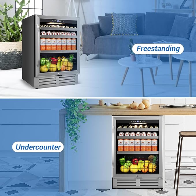 24" Beverage Refrigerator Undercounter | 180 Can Capacity | Built-In