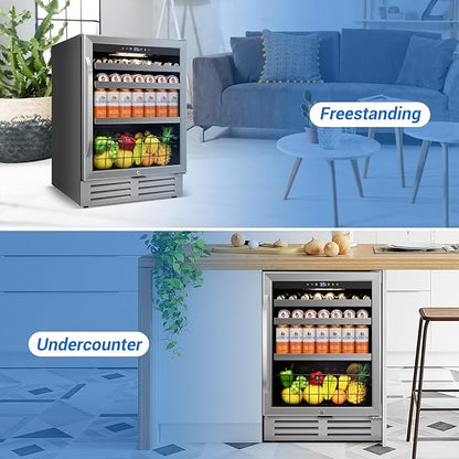 24" Beverage Refrigerator Undercounter | 180 Can Capacity | Built-In