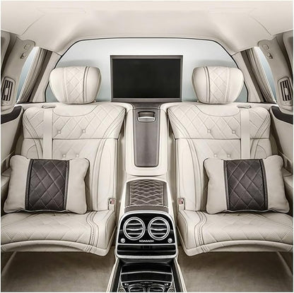 Luxury NAPPA Headrest Compatible For Mercedes Maybach S-Class Leather Lumbar Pillows Car Neck Travel Seat Cushion Support Car Accessories(Beige blue)