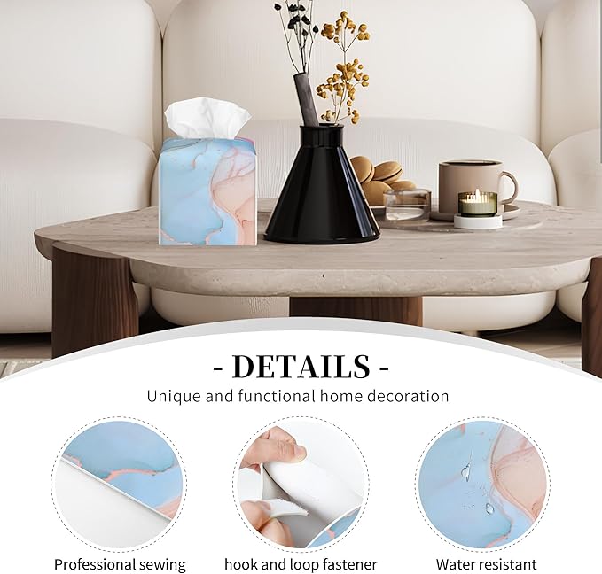 POIUBLE Fluid Art Tissue Box Holder Pink and Blue Marble Tissue Box Cover Square Leather Tissue Holder Organizer Portable Decorative Facial Paper Case for Home Office Bathroom Vanity Countertop