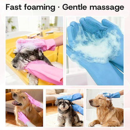 2-Pair Pet Hair Remover Glove for Dogs and Cats Washing, Grooming, & Deshedding – Multipurpose Silicone Dog Bath Gloves, Cat Brush Glove Mitt for Pet Cleaning & Household Use (pink & Blue)