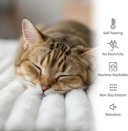 NWK Pack of 4 Fluffy Self Warming Cat Mat, Cat Blanket, Thermal Dog Mat, Washable, Non-Slip Bottom for Sofa & Crate & Kennel & Car Seat (Creamy White, X-Large (43.5'' X 27.5'' X 0.7''))