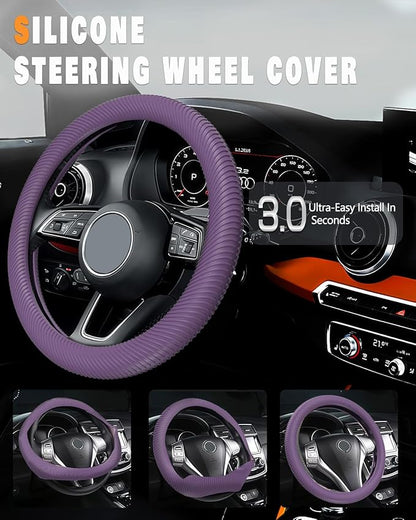 WOCOCN Car Steering Wheel Cover, Thin Anti-Skid Silicone Steering Wheel Cover for Men & Women, Universal Automotive Interior Accessories for Most Cars (Purple)
