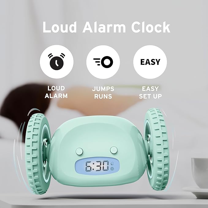 CLOCKY Extra Loud Alarm Clock for Heavy Sleepers on Wheels Rolls Runs Away