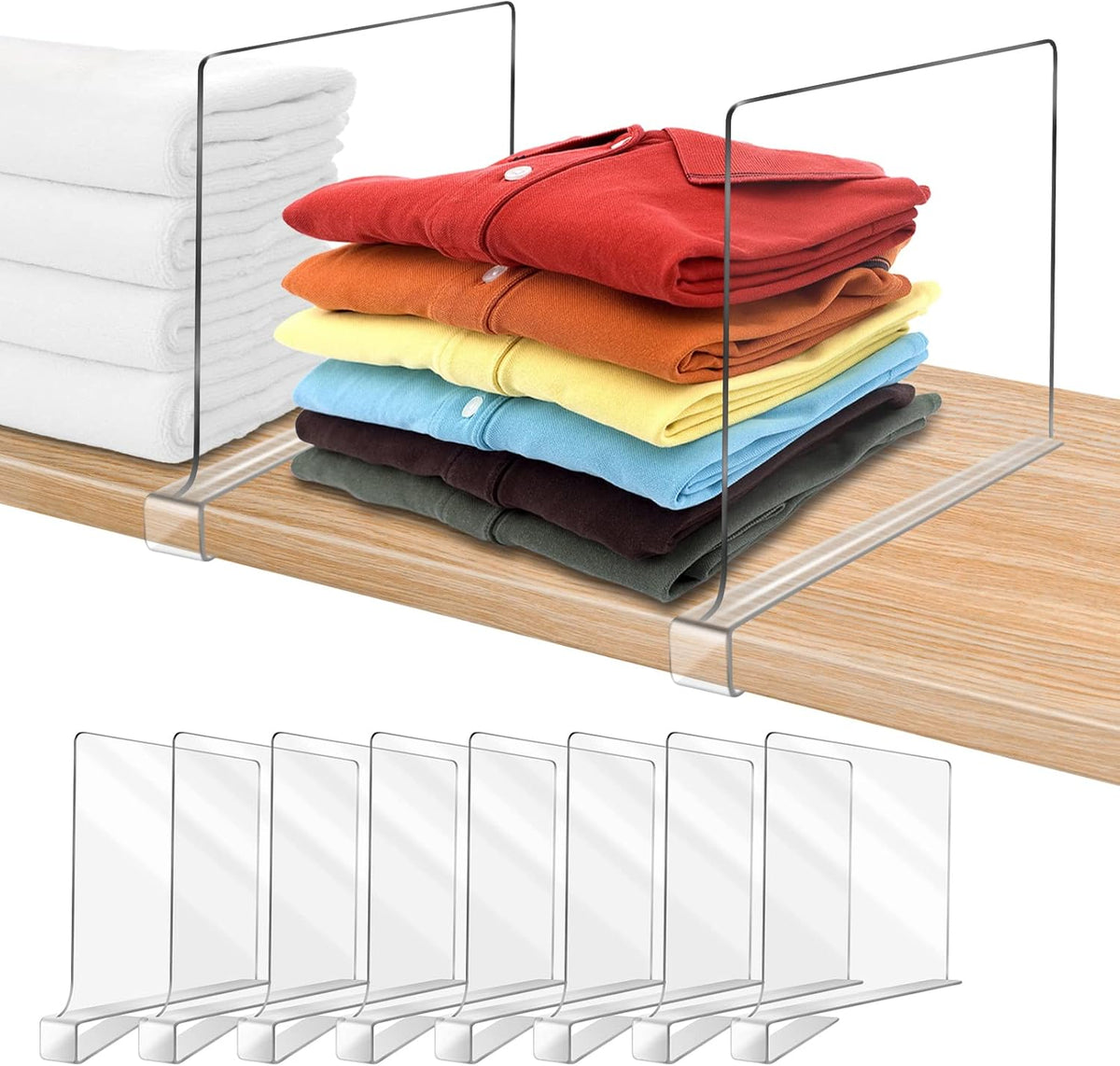 Acrylic Shelf Dividers for Closet Organization 8PCS Closet Shelf Divider Closet Dividers for Shelves Shelf Organizer for Closet Shelf Organizer for Wood Closet Separator Clear