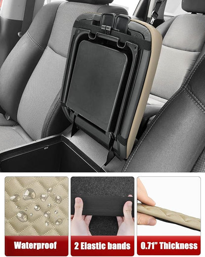KBH Center Console Armrest Cover for Infiniti QX60 & JX35, Nissan Pathfinder 2013 2014 2015 2016 2017 2018 2019 2020, Vinyl Leather, Middle Console Lid Protector, Custom-fit Accessories, Beige