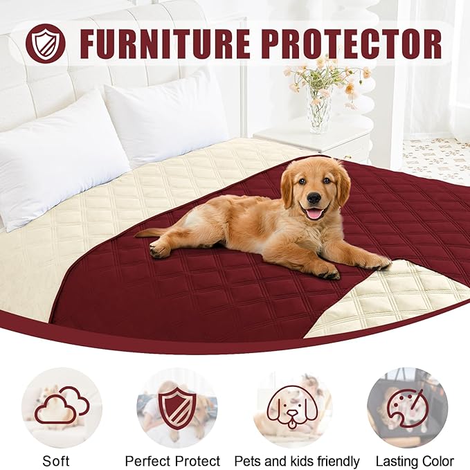 Smiry Waterproof Dog Bed Cover Blanket 52x82, Soft Reversible Pet Blanket, Washable Leakproof Cats Dogs Couch Cover for Sofa, Couch, Furniture, Lattice, Wine Red/Beige