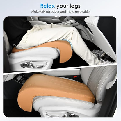 FLORICH Car Seat Extender Leg Extender Support Cushion for Driver Seats Office Chair, Leather Carseat Leg Support for Long Drivers Universal Car Seat Cushion Legs Rest Pads-Brown
