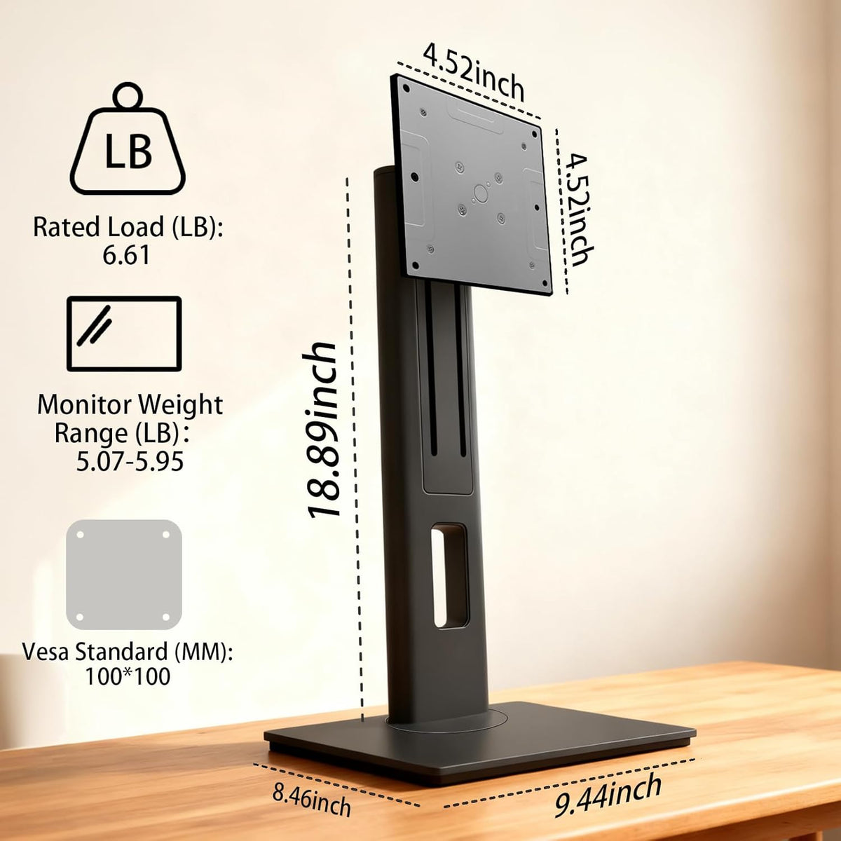 2026 Version Ergonomic VESA Monitor Stand, 150mm Spring Height adjustment, Tool-Free Base, Swivel, Tilt & Rotation, for 15–22" Monitors, 5.07–5.95 lb, 100x100mm Vesa Mount (5.07~5.95LB)