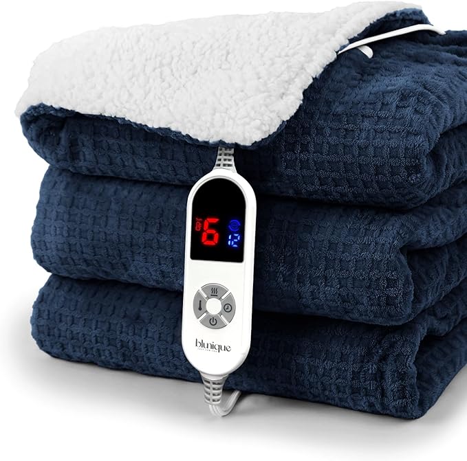 Heated Blanket Electric Blanket Full Waffle, 72x84 Inches Sherpa Fleece Fast