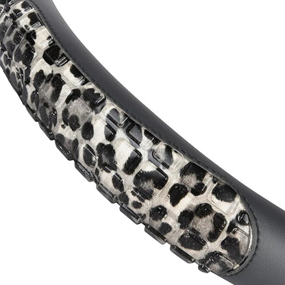 Flying Banner car Steering Wheel Cover Gel Massage Velvet Cool Warm Universal Size 15 inches SUV Truck Anti Slip Odorless Summer Winter (Black Gray Leopard Print, Gel Massage)