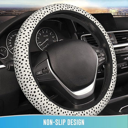 Elastic Steering Wheel Cover Car Accessories Cute Universal 15 Inch Absorbing Sweat Non-Slip Breathable for Man Woman - Cute Black Polka Dot
