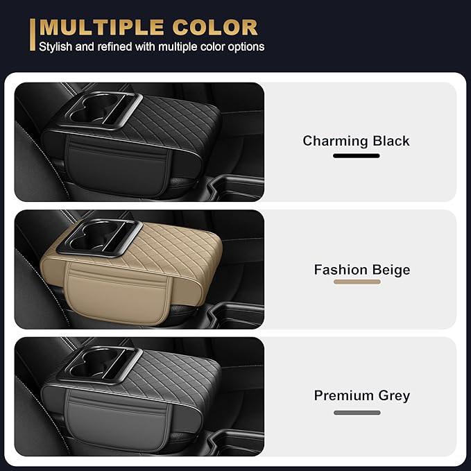 Center Console Cover for Passport: Armrest Cover for Car with 2 Storage Bags - Waterproof Leather Center Console Cover with Cup Holder for Car,Anti-Scratch Auto Armrest Pad Accessory （Grey