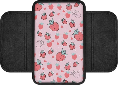 Dreaweet Strawberry Car Accessories Center Console Cover Cute Car Armrest Box Pad for Women Girly,Armrest Cover Protector for Vehicle SUV Truck Car Console Covers with Pockets