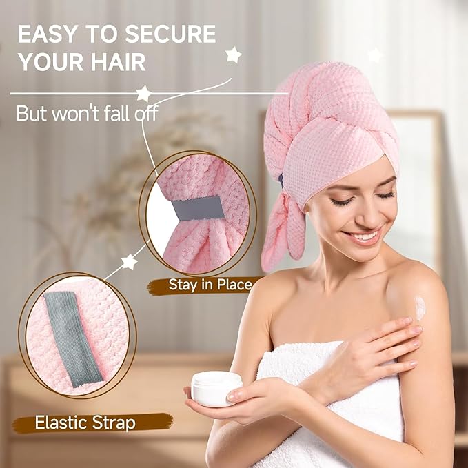 YHPDYL Microfiber Hair Towel Wrap Turban 2 Pack Large | Super Absorbent Quick Dry & Anti-Frizz for Women with Curly Hair | 27.5" x 39.4" Hair Towel Cap